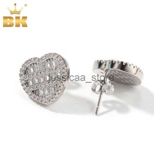 Stud THE BLKNew Heart Shaped Screw Back Stud EarrIced Out Baguettecz Cubic Zirconia Men Women Hiphop Jewelry Best Gift J231127