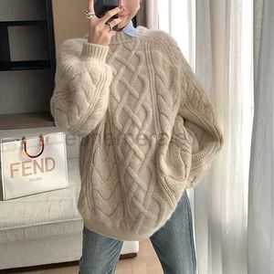 Kadın Sweaters Yeni Sonbahar ve Kış O yaka kaşmir kazak kadınları gevşek kaşmir kızarmış hamur bükülme kazak kalın kaşmir kazak kadınlar D142 ZLN231127