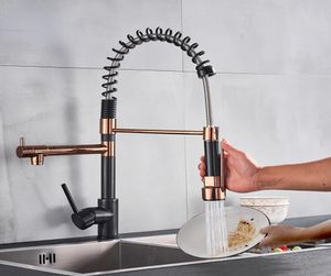 Black and Rose Golden Spring Pull Down Kitchen Sink Faucet Amp Cold Water Mixer Crane Tap med dubbel pip däck monterad5189618