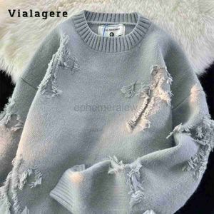 Kadın Sweaters 2023 Sonbahar Kış Kıyısı Y2K Örgü Uzun Kollu Yırtı Külot Kore Moda Kadınlar Düz Renk Sıcak Bayanlar Kazak Zln231127