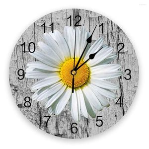 Relógios de parede Daisy Flower Wood Grain Relógio Decoração de casa quarto silencioso Oclock Watch Digital for Kids Rooms