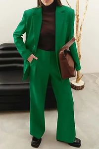 Women's Two Piece Pant's Blazers And Pants Suit Solid Green Red Black Pansuit Wide Leg Trousers Loose Casual Female Jacket 2 Sets 231127