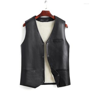 Gilet da uomo Gilet in vera pelle di vacchetta Autunno inverno Gilet da uomo spesso caldo Gilet casual Fodera di lana Giacca senza maniche vera