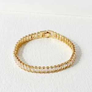 Chain Fashion Korean Style Rectangle Zirconia Tennis Bracelets for Women Luxury Gold Color Crystal Party Jewelry 231124