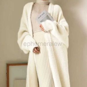 Suéteres femininos branco longo cardigan para mulheres 2023 roupas de inverno de malha fofa manga longa cashmere suéter casaco estilo coreano quente vintage zln231127