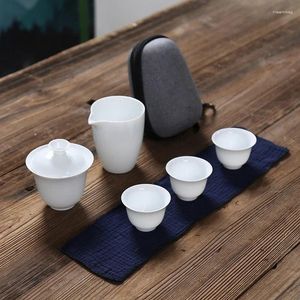 Conjuntos de utensílios de chá Bule de cerâmica branco Gaiwan com 3 xícaras 4 chá portátil para viagem