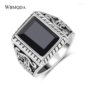 Кольца кластера Wbmqda, винтажное мужское кольцо с черным камнем, серебряное кольцо, скульптура, этническая печатка, узор, свадебные турецкие ювелирные изделия, падение