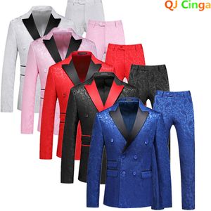 Mäns kostymer Blazers Red Men's Double Breasted Suit 3 Piece Tuxedo Wedding Party Dress Coat Pants Vest High Quality Terno Masculino S-6XL 230427
