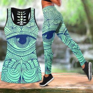 Women's Leggings Women's Summer Eye Graphic Print Yoga Outfit Hollow Out Tank Top Suit Tops Vest Women Clothing