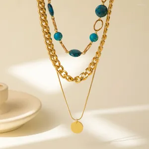 Pingente colares moda geometria natural pedra corda disco multicamadas clavícula colar requintado charme para mulheres jóias presente