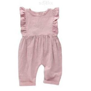 Kläder sätter baby fast färg hampa bomull romer ärmlös tjej jumpsuit