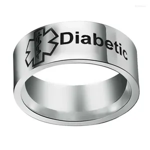 Anelli a grappolo ID avviso per diabetici Anello per uomo Donna Acciaio inossidabile 8MM Larghezza SOS Dito di emergenza Tipo 1 Gioielli unisex