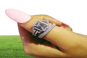 Solid 925 Sterling Silver Zircon Wedding Ring Set For Bridal Women Finger Luxury Whole Lots Bulk Jewelry R48359735478