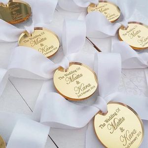 Party Favor 50 Personalized Tag Engraved Table Card Mirror Acrylic Round Coin Decor Circle Wedding Engagement Bride Baptism