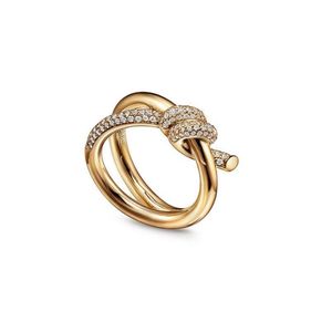 Banda anéis designer anel senhoras corda nó luxo com diamantes moda para mulheres jóias clássicas 18k banhado a ouro rosa entrega otmnu