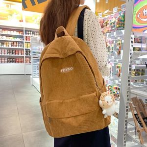 Backpack Vintage Corduroy Women'S Solid Color Simple Female Student School Bags Lady Travel Book Bag Kawaii Boy Girl