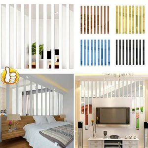 Mirrors 10pcs Strip Acrylic Mirror Wall Stickers Living Room TV Back Drop DIY Art Decor Home Entrance 3D Decoration