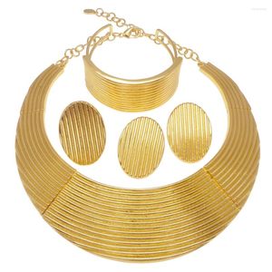 Necklace Earrings Set Italian Gold Plated Round Pendant Ring Simple Fashion Style Shiny EarringsWomen Nigerian Wedding Banquet Jewelry