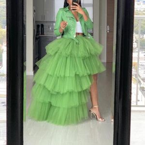 Gonne 2020 Primavera Erba Verde Increspature A strati Alto Basso Gonne in tulle Donna Elastico Custom Made Lungo Puffy Gonna in tulle Moda donna Tutu