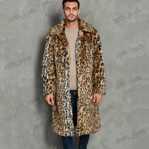 Men's Jackets Men Faux Fur Coats Autumn Winter New Men's Lapel Neck Long Sleeve Imitation Leopard Fur Long Coat Fashion Streetwear Men's Coat T231127