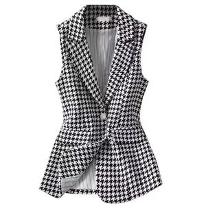 Midjor Houndstooth Plaid Wool Vest 2022 Autumn Winter Coat New Black and White Plaid Slim Sleeveless Woolen Jacket Women's Waistcoat