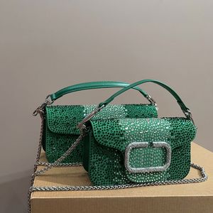 Diamanter baguette handväska axel topphandtag på roston mini glidande kedja hand kvinnor designer middag väska flap handväska