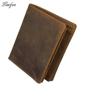 Mäns Crazy Horse Leather Pocket Plånböcker Brun äkta läderplånbok med inre dragkedja Vertikal Cowhide Purse Fast Post304e