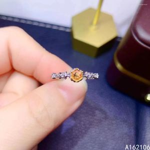 Cluster Rings 925 Pure Silver Chinese Style Natural Yellow Sapphire Women's Luxury Fashion Fresh Adjustable Gem Ring Fine Jewelry Support