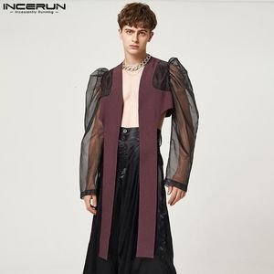Men's Suits Blazers 2023 Irregular Blazer Mesh Patchwork See Through Open Stitch Long Sleeve Streetwear Fashion Casual Coats INCERUN 7 230427