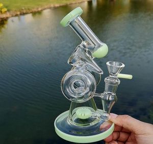 ユニークなBong HookahsダブルリサイクルガラスボンスリットドーナツパーコレーターオイルダブリグSidecar Water Pipes 14mmジョイントBowl1158396