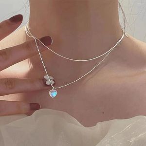 Pendant Necklaces Double-Layer Colored Loving Heart Resin Clavicle Chain Female European And American Ins Necklace