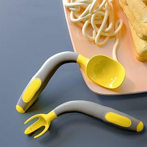 Servis uppsättningar Baby Spoon Fork Set Soft Bendable Silicone Scoop Kit Table Tabelled Toddler Training Feed Cotestersiled