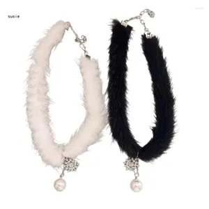 Pendant Necklaces X7YA Korean Sweet Mink Hair Necklace Plush Pearl Clavicle Chain Collar For Women Lady