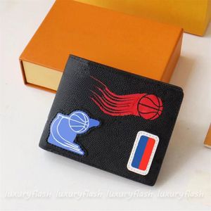 Mens Designer Cartilhas de moedas Purse Basketball Nome da junta esportes Longa carteira curta Coloque de couro Mini Black High Quality 2789