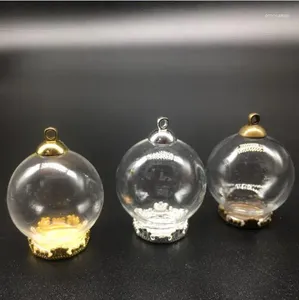 Pendant Necklaces 20sets 25 15mm Miniature Terrarium Glass Globes Metal Crown Base Tray Jewelry Necklace Lanugo Vial DIY Wishing Bottles