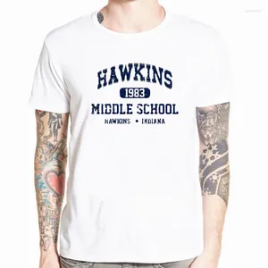 남성용 T 셔츠 이상한 것들 레트로 디자인 저지 고품질 호킨스 학교 모달 짧은 슬리브 티셔츠 캐주얼 한 티 카미 세타