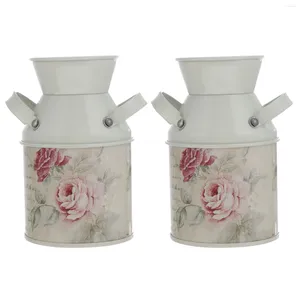Vasos vaso de ferro flor recipiente mão pintura mesa decoração flores balde vintage titular decorativo jardim jarro de água