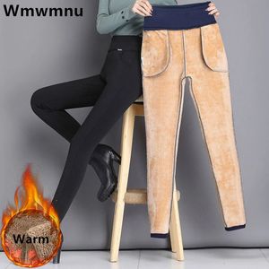 Kvinnors byxor S super varma vinterpennbyxa stor storlek 6xl förtjockar fleece fodrade smala pantaloner hög midja kontor lambwool fluff leggings 231127