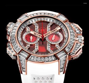 Armbandsur Hip Hop Watches Men Luxury Top Brand Epic X Series Rose Gold Baguette Diamond White Rubber Chrono Red Male Watch8207963