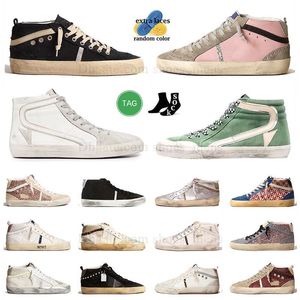 Nya casualskor High Top Mid Star Golden Sneakers italienska varumärke Mens Womens Black Leather with Suede Glitter Slide Suede Green White Designer Platform Trainers