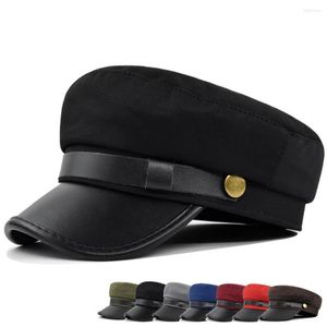 Visiere Unisex Pu Leather Military Hat Autumn Sailor For Women Men Black Female Travel Student Captain Army Flat Top