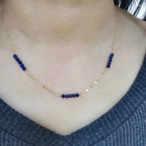 Hängsmycken fasetterade lapis lazuli halsband 14k guldfylld kedja choker naturliga stenar collier femme krage mujer kvinnor boho