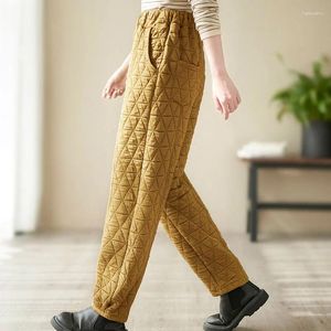 Calças femininas de algodão acolchoado calças mulheres outono inverno leve acolchoado harem feminino quente oversize solto cintura alta casual