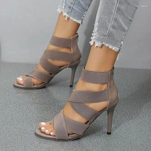 Scarpe eleganti Commercio estero di grandi dimensioni Sandali con tacco alto stile europeo e americano Tacchi sottili da donna Cintura elastica incrociata Cerniera posteriore Sexy