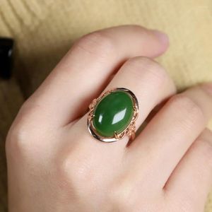 Klaster Pierścienie 925 Sterling Silver Green Jade Pierścień Kobiety Akcesoria biżuterii