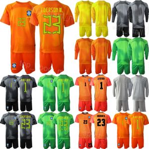 Nationslag Brasil 22-23 målvakt EDERSON MORAES JERSEY SOCCER SET Långärmhet Lucas Perri Werton Leticia Gilmar Taffarel Alisson Becker Football Shirt