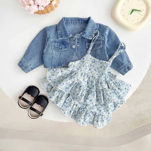 Clothing Sets Spring And Autumn Newborn Baby Girl Denim Coat Floral Dress Set Children's Fashionable Clothes Two Set