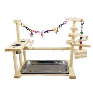 Perches Wood Parrot Playground Bird Perch Ladders matare papegoja Bite Toys Bird Frame Stand Cage Bird Suspension Bridge Interactive Swing