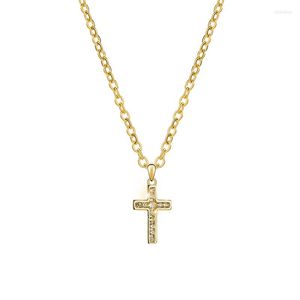 Chains High Quality Cross Zircon Small Necklace 18K Gold Plated Titanium Steel Clavicle Chain For Women