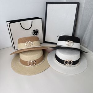 Summer de vacaciones diseñador de vacaciones Bucket Bucket Fashion Viaje Sun Sun Sunnable Pearl Collar Sombrero de paja